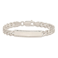 Sterling Silver Diamond-cut Engraveable Curb Link ID Bracelet - 2