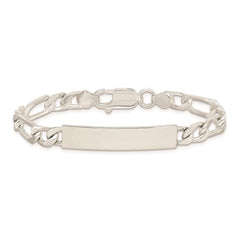 Sterling Silver 7inch Polished Engraveable Figaro Link ID Bracelet - 2