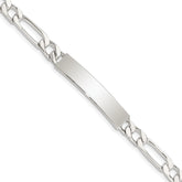 Sterling Silver 8inch Polished Engraveable Figaro Link ID Bracelet - 2