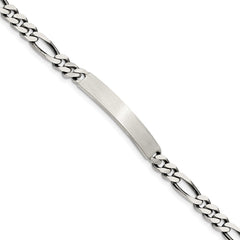 Sterling Silver 8inch Engraveable Antiqued Figaro Link ID Bracelet - 2