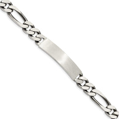 Sterling Silver 7inch Engraveable Antiqued Figaro Link ID Bracelet - 2