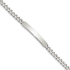 Sterling Silver Polished Engraveable Curb Link ID Bracelet - 6