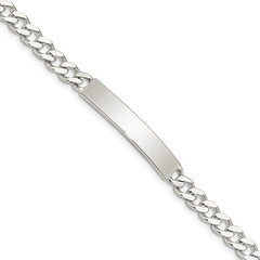 Sterling Silver Polished Engraveable Curb Link ID Bracelet