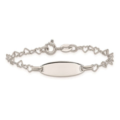 Sterling Silver Polished Engraveable Children's ID Heart Link Bracelet - 2