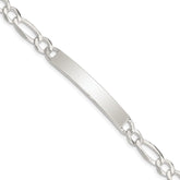 Sterling Silver Figaro Link ID Bracelet - 6
