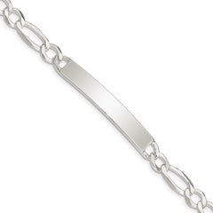 Sterling Silver Figaro Link ID Bracelet - 6