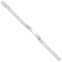 Sterling Silver Figaro Link ID Bracelet - 9