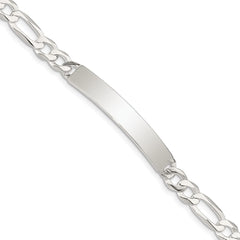 Sterling Silver Figaro Link ID Bracelet - 9