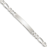 Sterling Silver Figaro Link ID Bracelet - 8