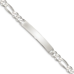 Sterling Silver Figaro Link ID Bracelet - 7
