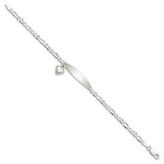 Sterling Silver Polished Figaro ID Heart Dangle Bracelet - 2