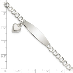 Sterling Silver Polished Curb Link ID Heart Dangle Bracelet - 2