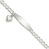 Sterling Silver Polished Curb Link ID Heart Dangle Bracelet - 2