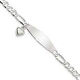 Sterling Silver Polished Figaro ID Heart Dangle 8.5in Bracelet - 2