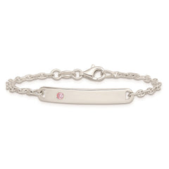 Sterling Silver Polished Childrens ID with Pink CZ Bracelet