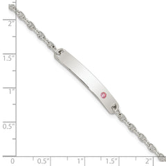 Sterling Silver Polished Childrens ID with Pink CZ Bracelet
