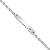 Sterling Silver Polished Childrens ID with Pink CZ Bracelet