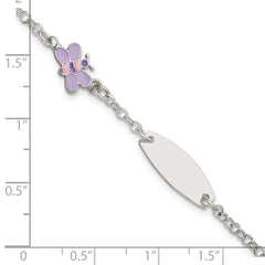 Sterling Silver Childrens Enameled Butterfly 5in Plus 1IN EXT ID Bracelet