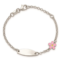 Sterling Silver Childrens Enameled Flower 5.5in Plus 1IN EXT ID Bracelet