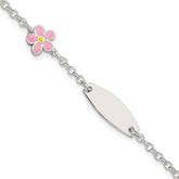 Sterling Silver Childrens Enameled Flower 5.5in Plus 1IN EXT ID Bracelet