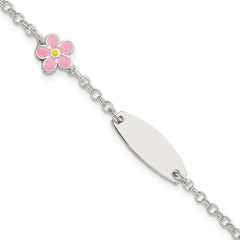 Sterling Silver Childrens Enameled Flower 5.5in Plus 1IN EXT ID Bracelet