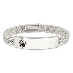 Sterling Silver Antiqued Fleur-de-lis ID Men's Bracelet - 2