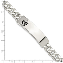 Sterling Silver Antiqued Fleur-de-lis ID Men's Bracelet - 2