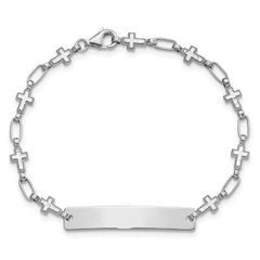 Sterling Silver Rhodium-plated 6.25 inch Cross Children's ID Bracelet