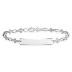Sterling Silver Rhodium-plated 7.5 inch Cross ID Bracelet