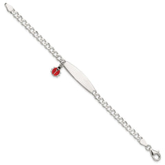 Sterling Silver Polished and Enameled Ladybug Children's ID Bracelet