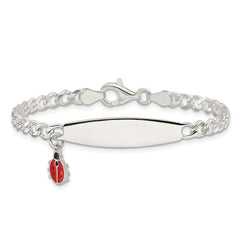Sterling Silver Polished and Enameled Ladybug Children's ID Bracelet