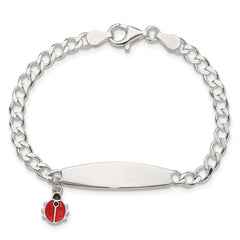 Sterling Silver Polished and Enameled Ladybug Children's ID Bracelet