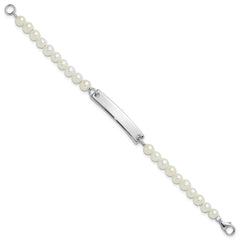 Sterling Silver Rh-plated Freshwater Cultured Pearl Children's ID Bracelet