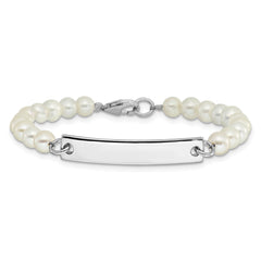 Sterling Silver Rh-plated Freshwater Cultured Pearl Children's ID Bracelet