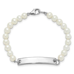 Sterling Silver Rh-plated Freshwater Cultured Pearl Children's ID Bracelet
