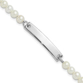 Sterling Silver Rh-plated Freshwater Cultured Pearl Children's ID Bracelet