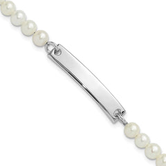 Sterling Silver Rh-plated Freshwater Cultured Pearl Children's ID Bracelet