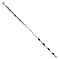 Sterling Silver Antiqued Round Box Chain 8 Inch ID Bar Mens Bracelet