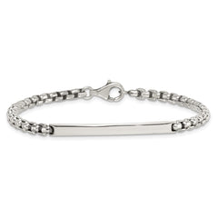 Sterling Silver Antiqued Round Box Chain 8 Inch ID Bar Mens Bracelet