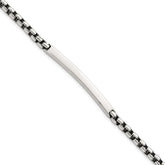 Sterling Silver Antiqued Round Box Chain 8 Inch ID Bar Mens Bracelet
