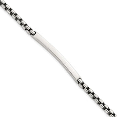 Sterling Silver Antiqued Round Box Chain 8 Inch ID Bar Mens Bracelet