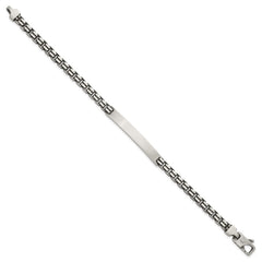 Sterling Silver Antiqued Brushed Fancy Box Link 6.00 x 48mm Rectangle Plate 8 inch ID Bracelet