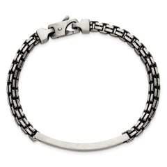 Sterling Silver Antiqued Brushed Fancy Box Link 6.00 x 48mm Rectangle Plate 8 inch ID Bracelet