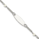 Sterling Silver Polished Curb Link and Acrylic Pearl 5 inch with 1 inch Extension Childrens ID Bracelet