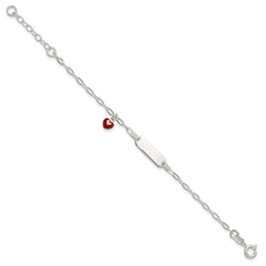 Sterling Silver Polished Red and White Enameled Heart Charm 5 inch with 1 inch extension Childrens ID Bracelet