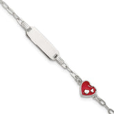Sterling Silver Polished Red and White Enameled Heart 5 inch with 1 inch extension Childrens ID Bracelet