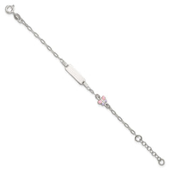 Sterling Silver Polished Pink and Purple Enameled Butterfly 5 inch with 1 inch extension Childrens ID Bracelet