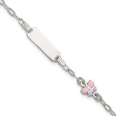 Sterling Silver Polished Pink and Purple Enameled Butterfly 5 inch with 1 inch extension Childrens ID Bracelet