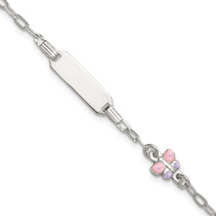Sterling Silver Polished Pink and Purple Enameled Butterfly 5 inch with 1 inch extension Childrens ID Bracelet