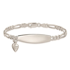 Sterling Silver ID with Heart Figaro Link 8in Bracelet